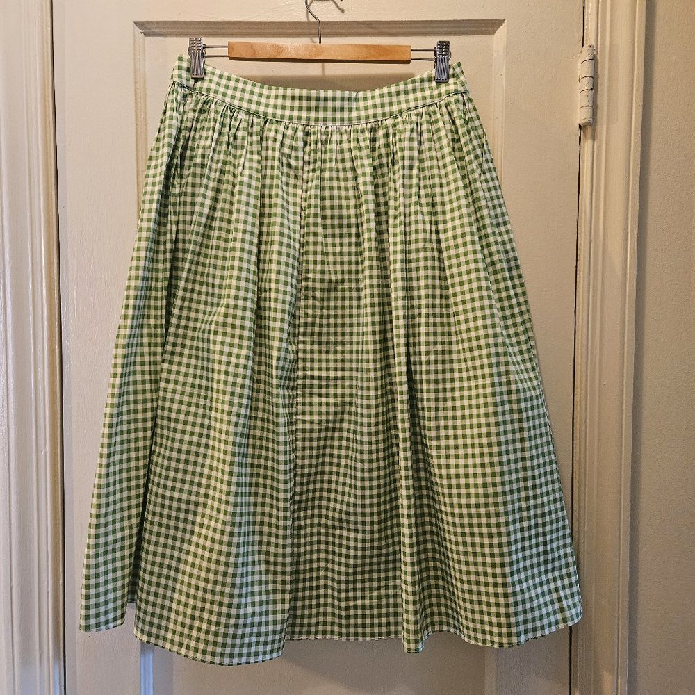 Hope Gathered Gingham Cotton-blend Poplin Skirt In Green - Picture 4 of 6